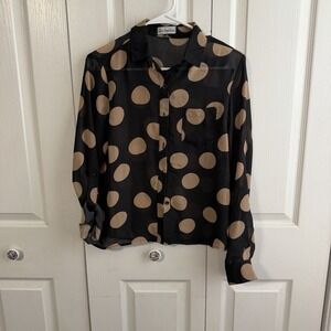 Beckyanne Brown Tan Polka Dot Sheer Button Up Blouse Women's Size Small Y2K